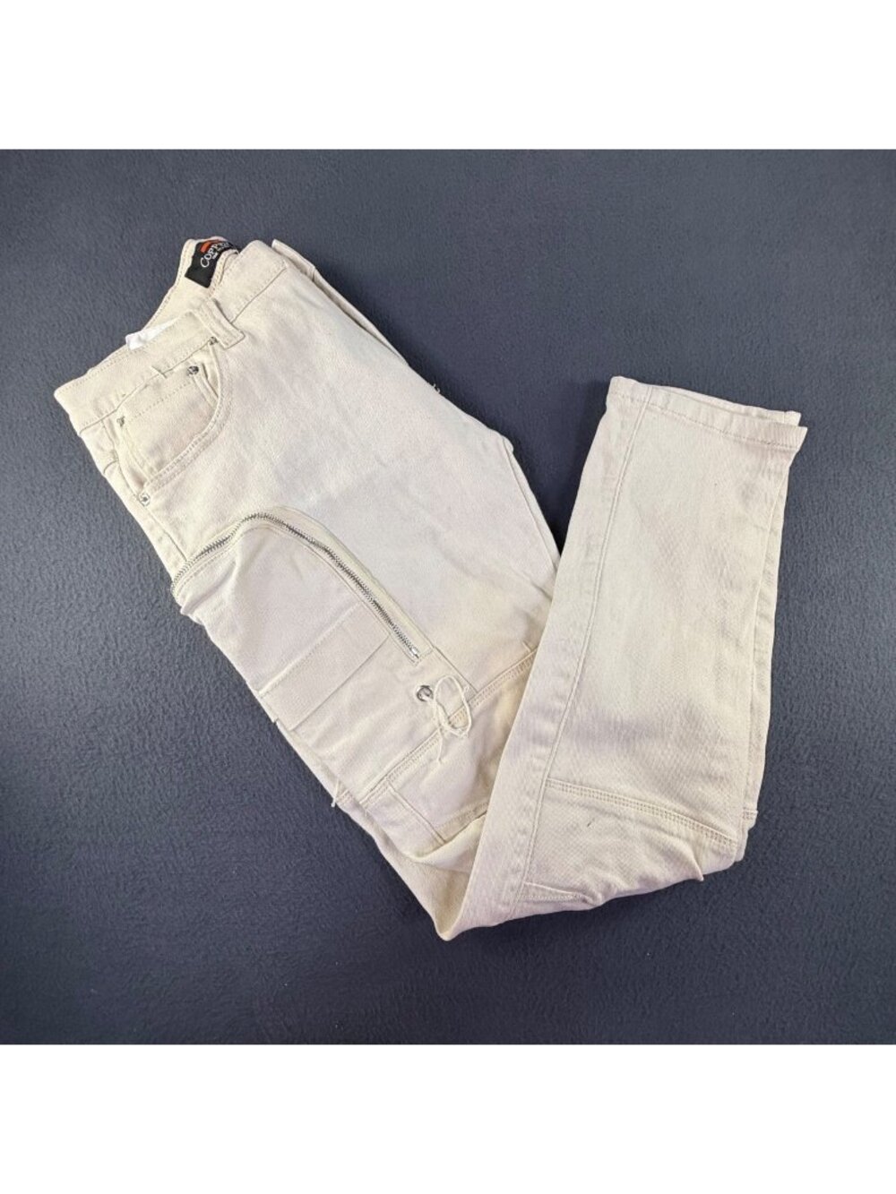 Copper Rivet Men's Distressed Slim Cream Multi Cargo Stacked Denim Jean 34x32